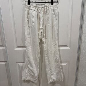 Roxy Ocean Side White Linen Blend Wide Leg Beach Pants Small